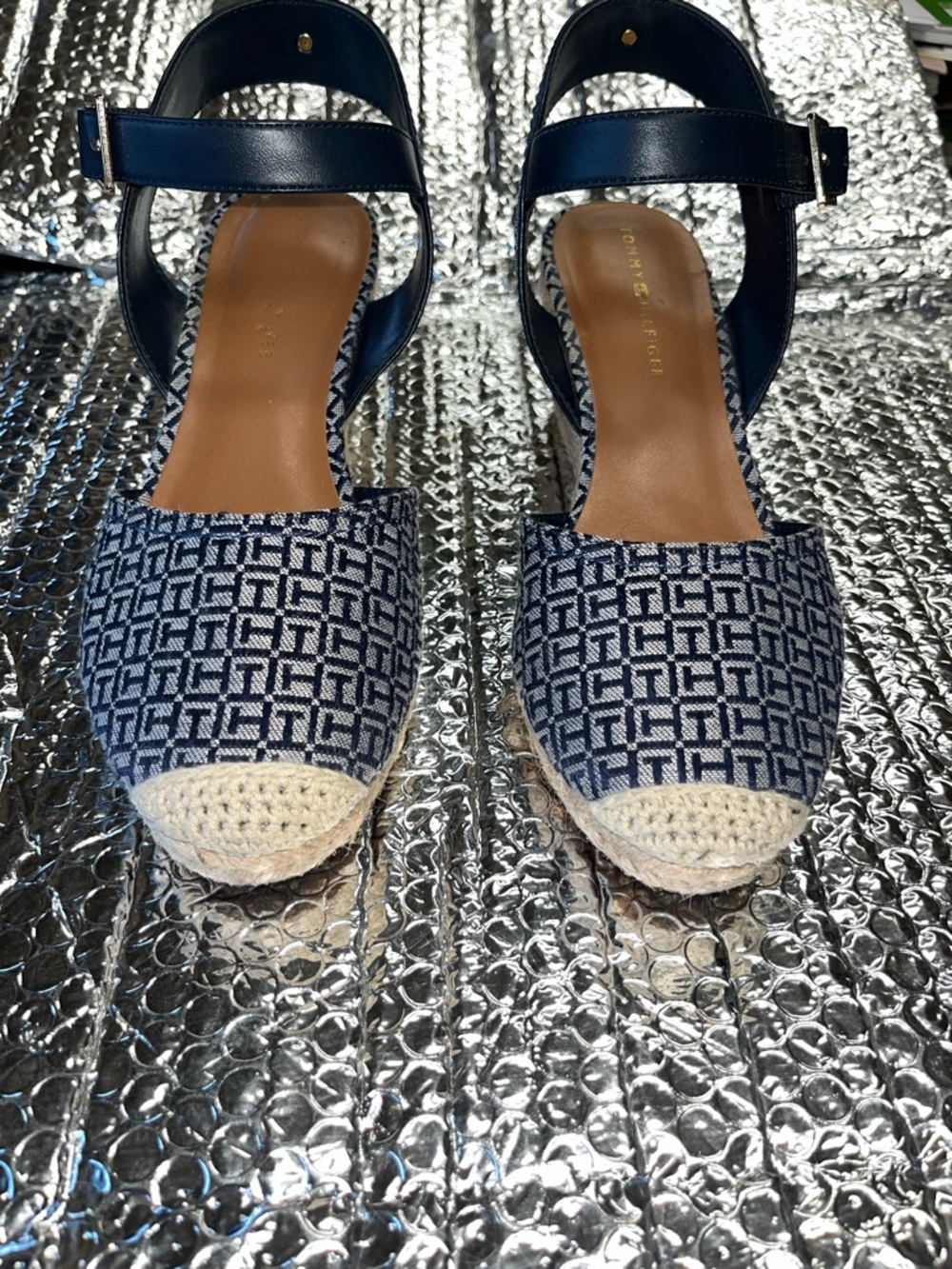 Tommy Hilfiger Navy Logo Espadrille Wedge Sandals